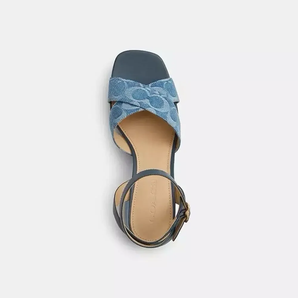 NEW COACH Women Block Heel Sandal In Signature Denim Indigo CDF88 us 7.5